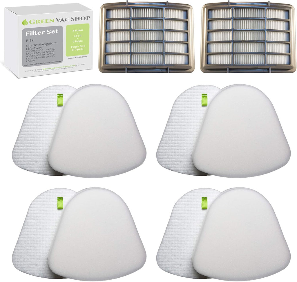 Replacement Filter Kit Shark Navigator Lift-Away NV350 NV351 NV352 NV355 NV356E NV357 NV360 NV370 NV391 UV440 UV490 UV540 2 Foam + 2 Felt + 1 HEPA Filter XFF350 XHF350 XHF350