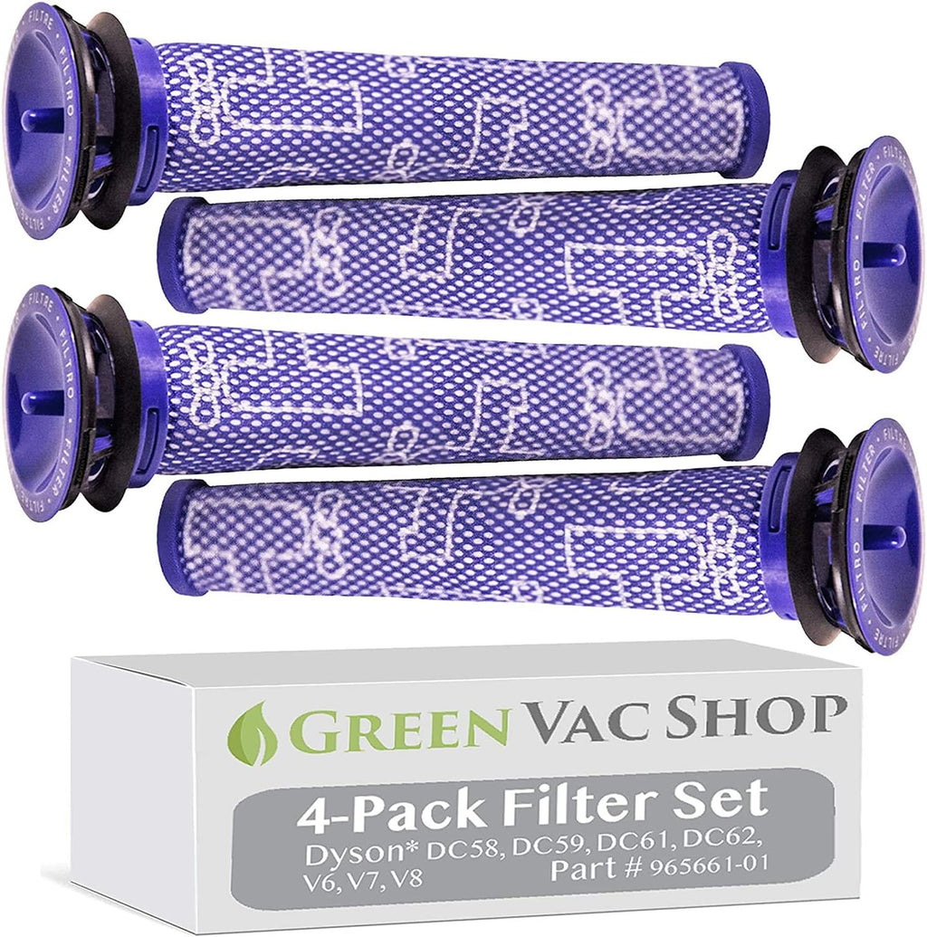 4pk Filter Set Replacement for Dyson Absolute Animal Motorhead V8+, V8, V7, V6, DC62, DC61, DC59, DC58 Vacuum, 4 Pre Filters, Replaces Part # 965661-01